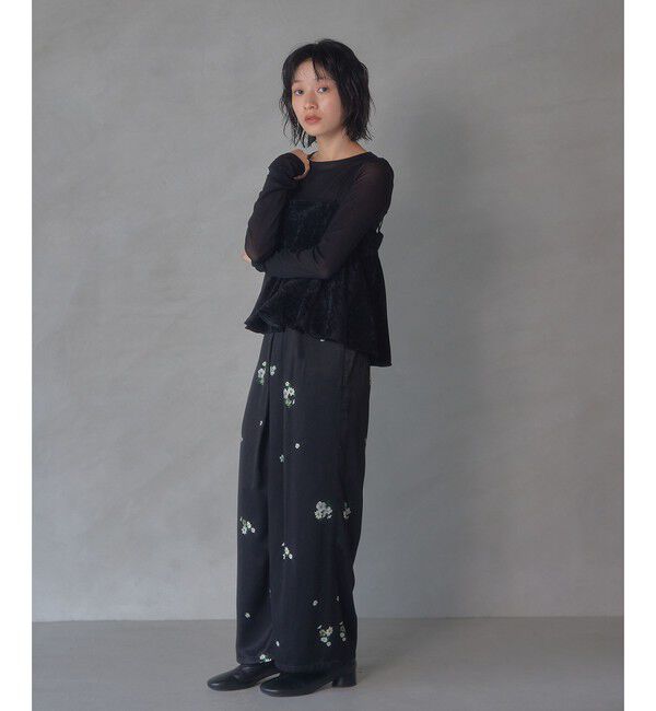EMMEL REFINES「＜EMMEL REFINES＞EM フラワープリント ラップライク パンツ」|チノ|