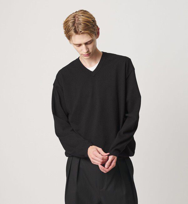 BEAUTY&YOUTH UNITED ARROWS「KNITEE フェザー コットン Vネック ニット Tシャツ ウォッシャブル」|ニット・セーター|