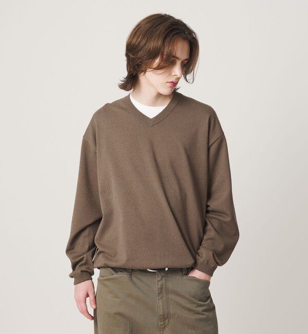 BEAUTY&YOUTH UNITED ARROWS「KNITEE フェザー コットン Vネック ニット Tシャツ ウォッシャブル」|ニット・セーター|