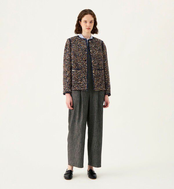 Ballsey「ヘアリーヤーンツイード クルーネックジャケット」|ノーカラージャケット|