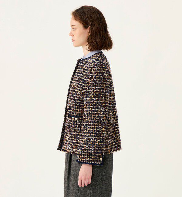Ballsey「ヘアリーヤーンツイード クルーネックジャケット」|ノーカラージャケット|