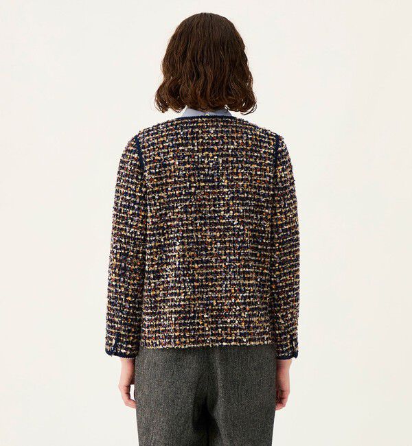 Ballsey「ヘアリーヤーンツイード クルーネックジャケット」|ノーカラージャケット|