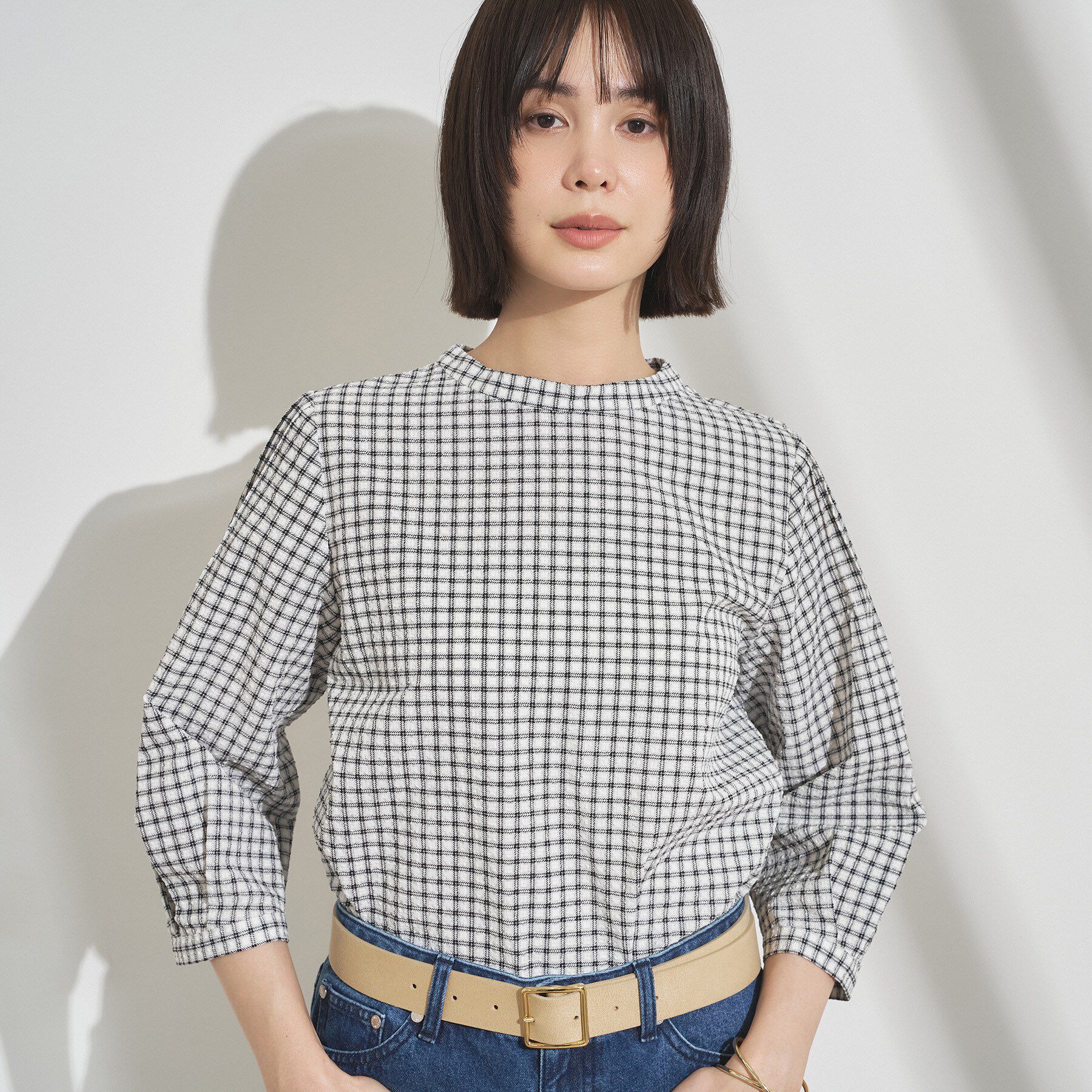 INDIVI「【初秋にピッタリ！／洗える】凹凸素材ミニスタンドトップス」|Tシャツ・カットソー|