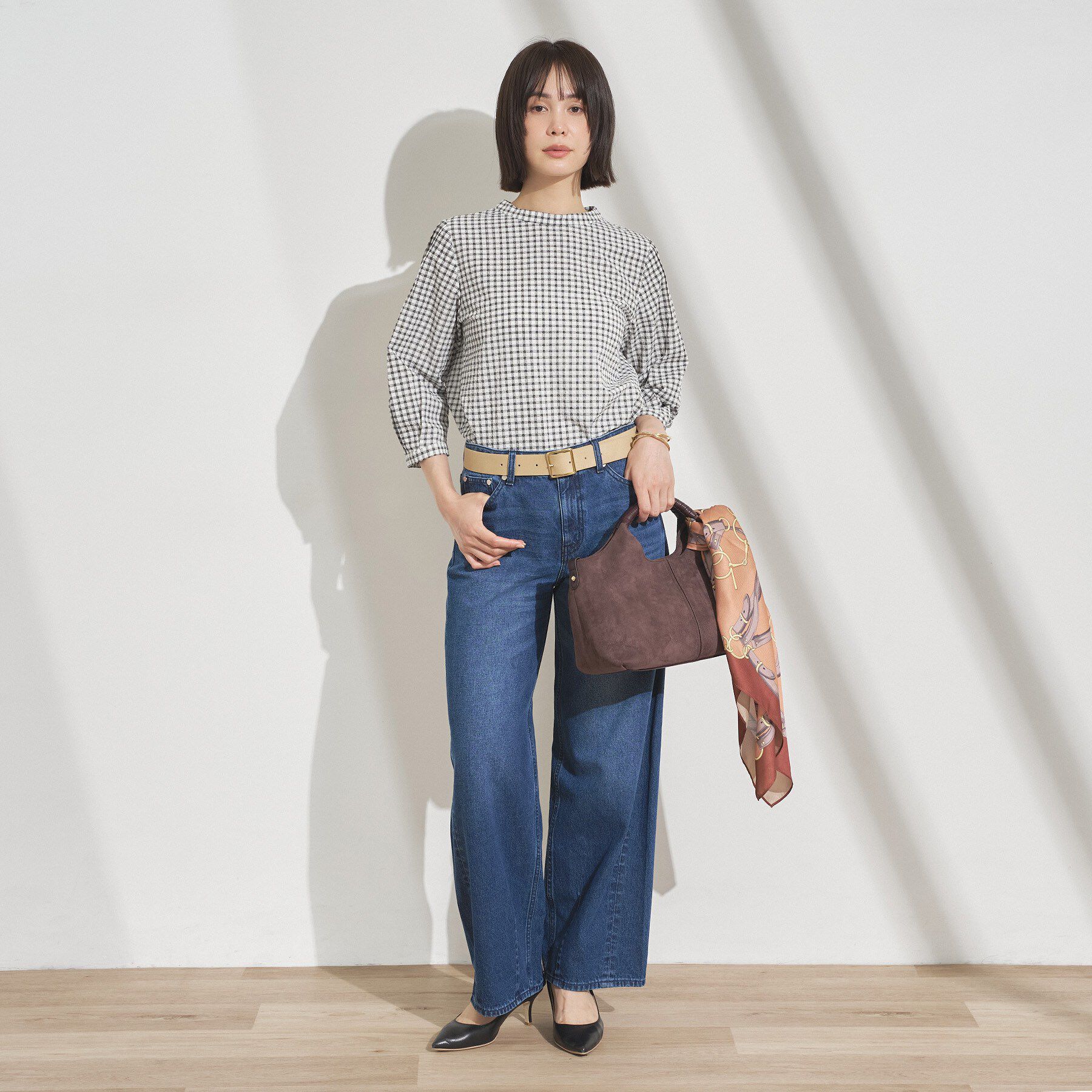 INDIVI「【初秋にピッタリ！／洗える】凹凸素材ミニスタンドトップス」|Tシャツ・カットソー|