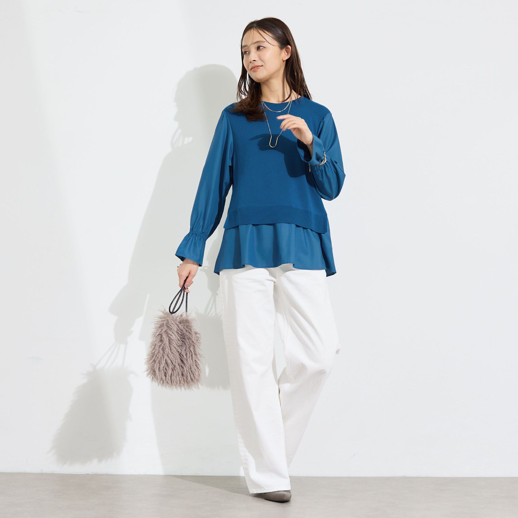 INDIVI「【洗える／1枚でコーデ完成】重ね着風ニットトップス」|Tシャツ・カットソー|