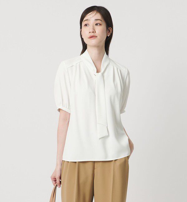 UNITED ARROWS「ボウタイ ショートスリーブ ブラウス」|シャツ・ブラウス|OFF WHITE