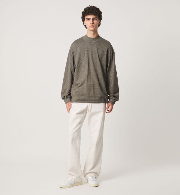 UNITED ARROWS「【別注】＜YONETOMI＞ガーメントダイ モックネック ボーダー Tシャツ」|Tシャツ・カットソー|