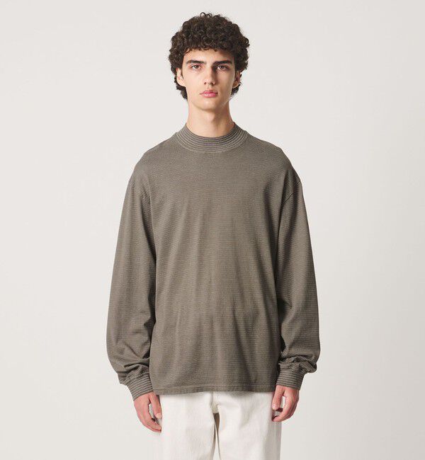 UNITED ARROWS「【別注】＜YONETOMI＞ガーメントダイ モックネック ボーダー Tシャツ」|Tシャツ・カットソー|