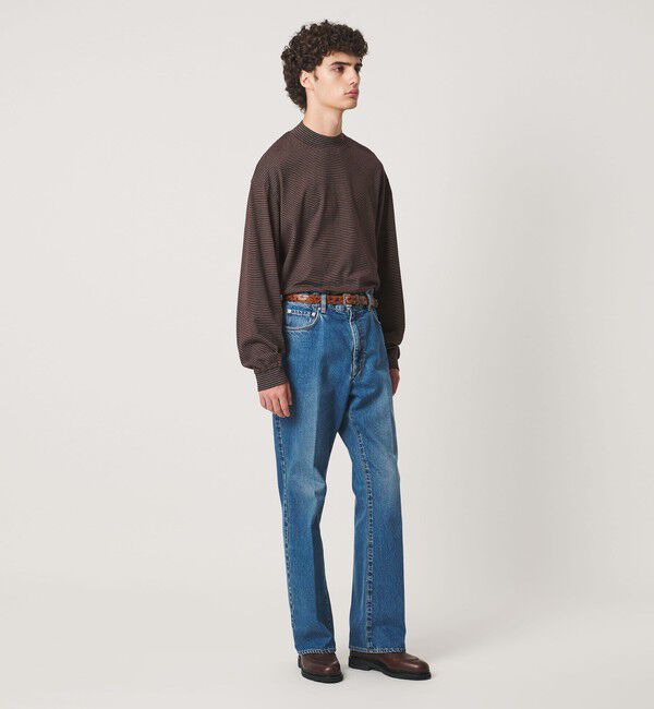 UNITED ARROWS「【別注】＜YONETOMI＞ガーメントダイ モックネック ボーダー Tシャツ」|Tシャツ・カットソー|