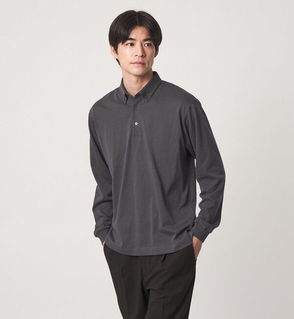 UNITED ARROWS green label relaxing「【WEB限定】JUST fit デイリー ドライ ボタンダウン 長袖 ポロシャツ -吸水速乾・抗菌-」|ポロシャツ|DK.GRAY