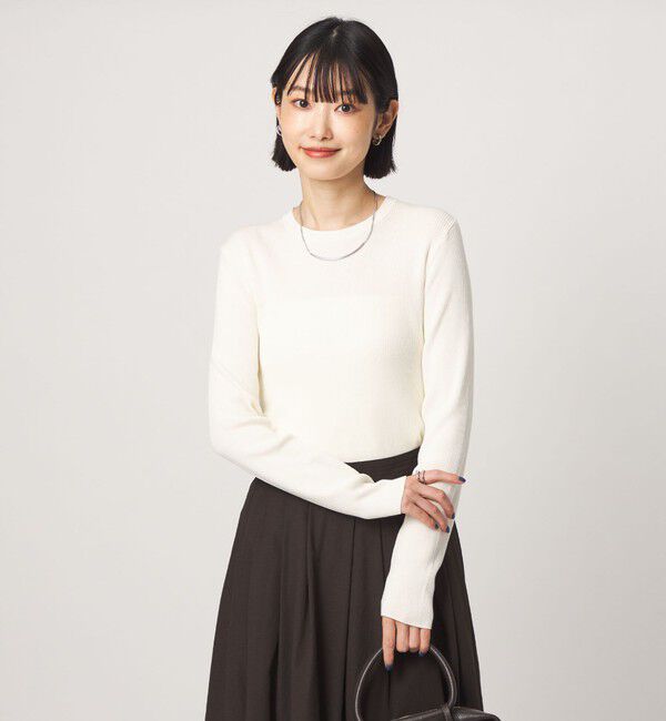 UNITED ARROWS green label relaxing「＜1_OF MINE＞リブ クルーネック ロングスリーブ プルオーバー ニット マシンウォッシャブル」|ニット・セーター|WHITE