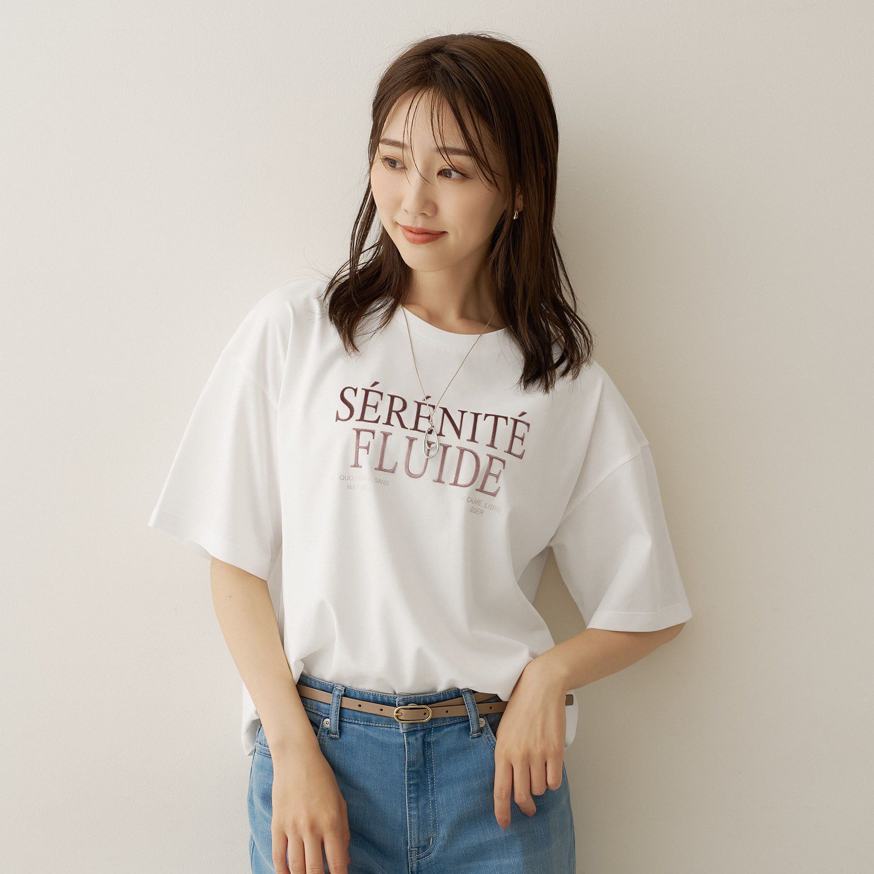 UNTITLED「【丈感すっきり】ベロアプリントロゴT」|Tシャツ・カットソー|ホワイト(101)