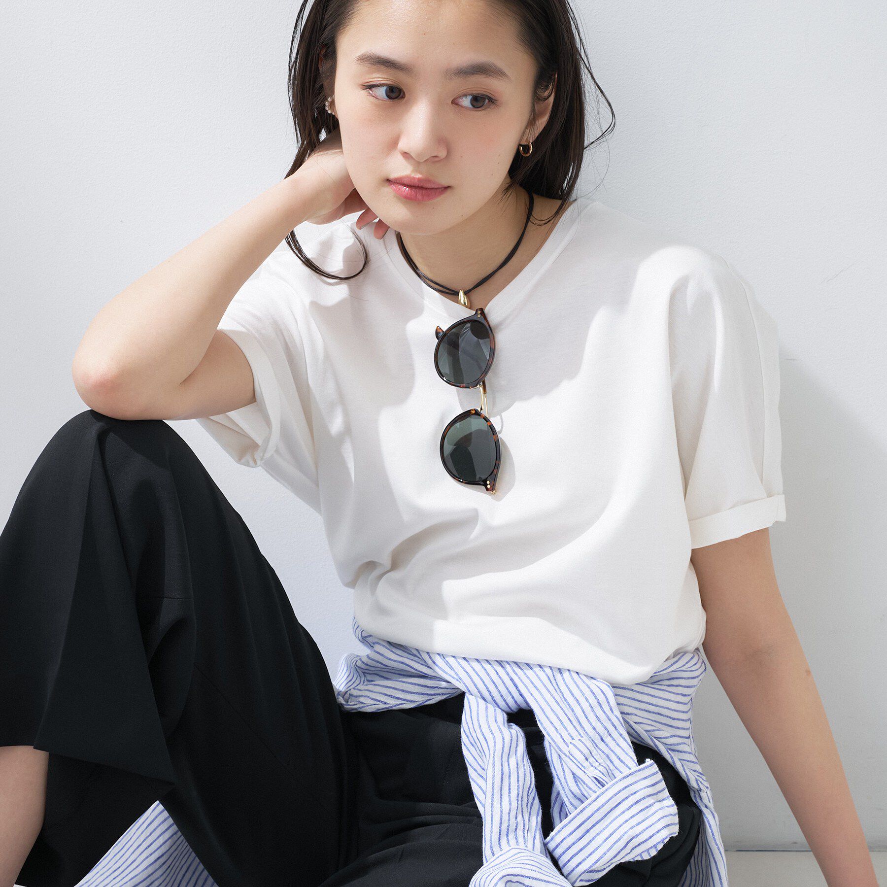 INDIVI「【汗ジミ防止／褒められTシャツ】上品カジュアル！ドルマンTシャツ」|Tシャツ・カットソー|ホワイト(001)
