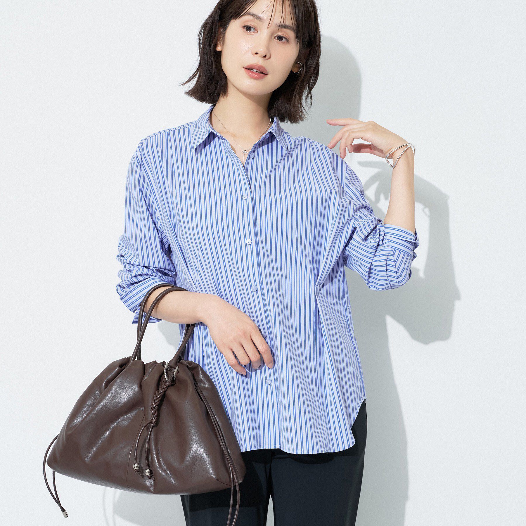INDIVI「【UV／接触冷感／高ストレッチ】フロントタックシャツ」|シャツ・ブラウス|サックスブルー(19