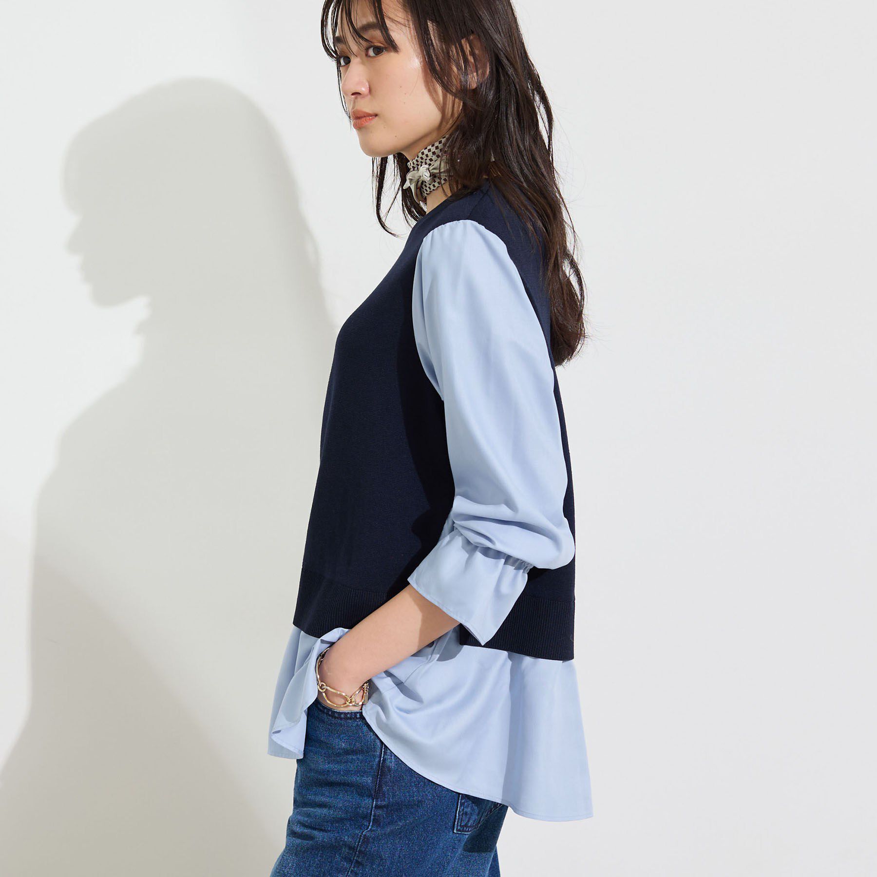 INDIVI「【洗える／1枚でコーデ完成】重ね着風ニットトップス」|Tシャツ・カットソー|