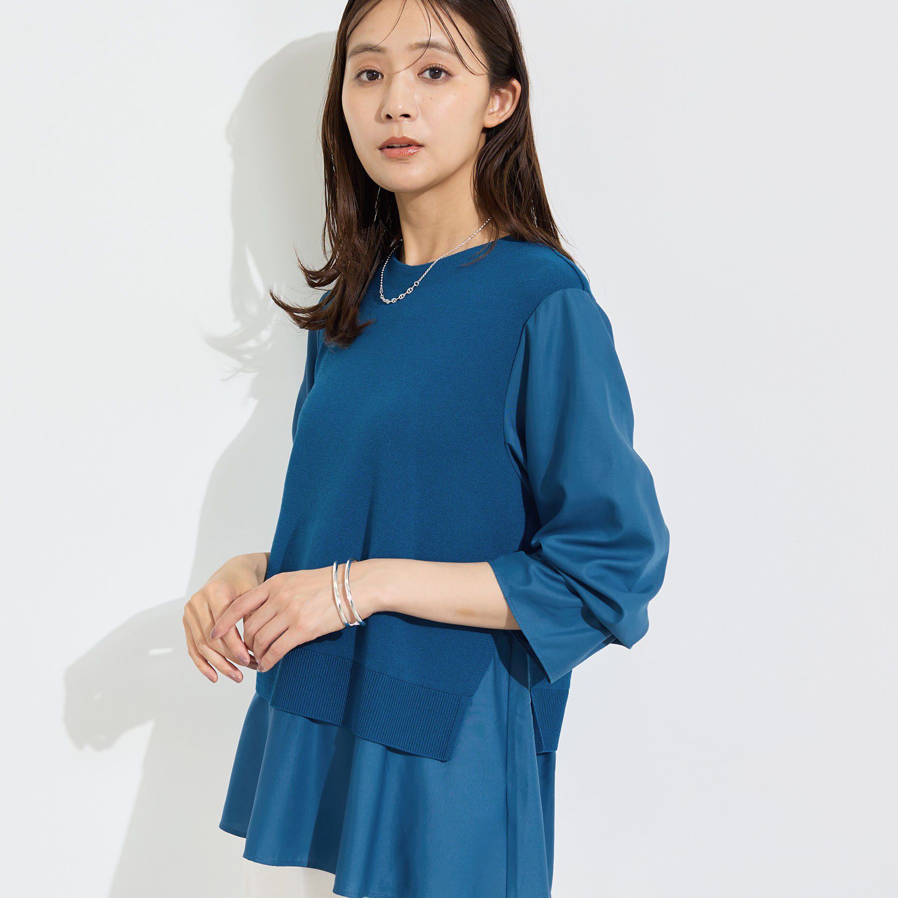 INDIVI「【洗える／1枚でコーデ完成】重ね着風ニットトップス」|Tシャツ・カットソー|