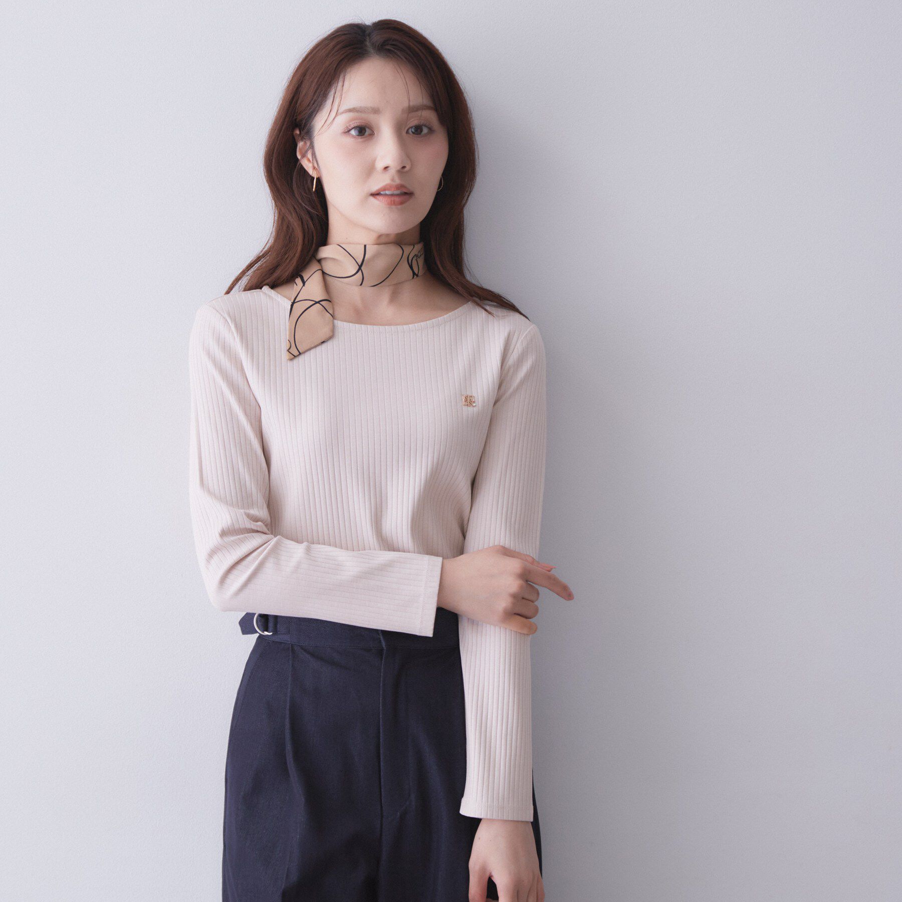 index「【接触冷感／UVケア】テレコボートネックトップス《洗濯機OK》」|Tシャツ・カットソー|グレージュ(050)