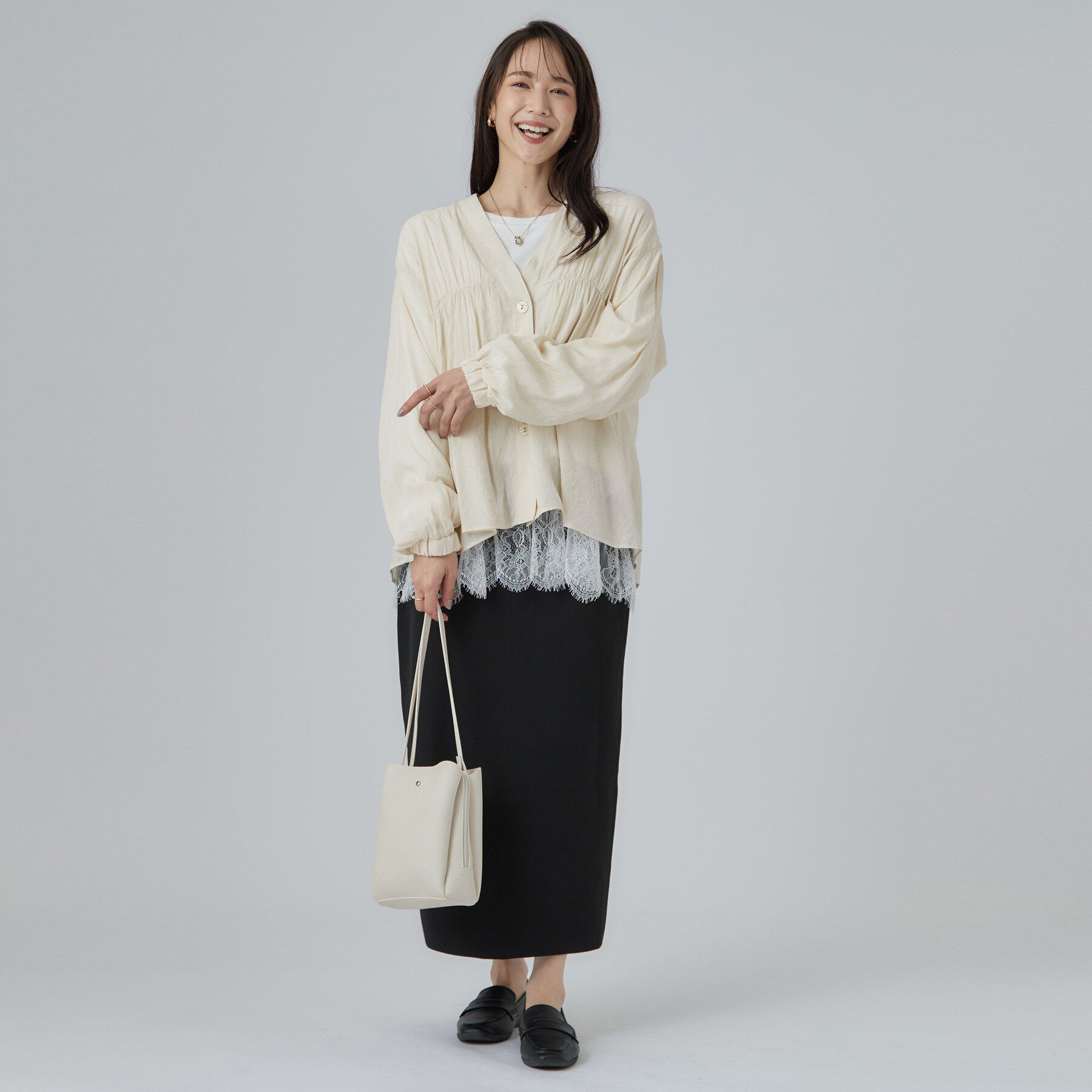 SHOO･LA･RUE「【S-LL/洗濯機可】着痩せシルエット シャーリングシャツカーディガン」|カーディガン|