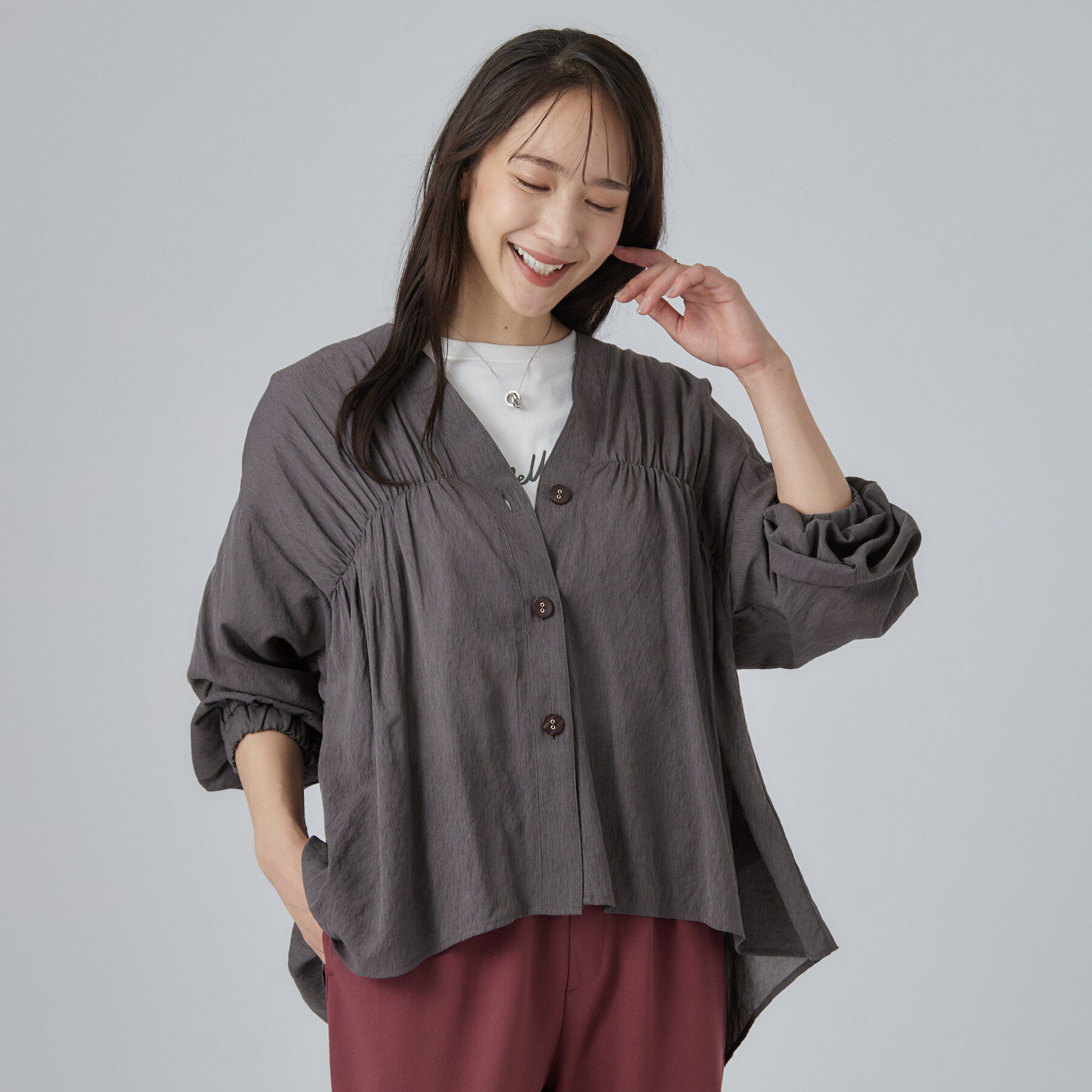 SHOO･LA･RUE「【S-LL/洗濯機可】着痩せシルエット シャーリングシャツカーディガン」|カーディガン|