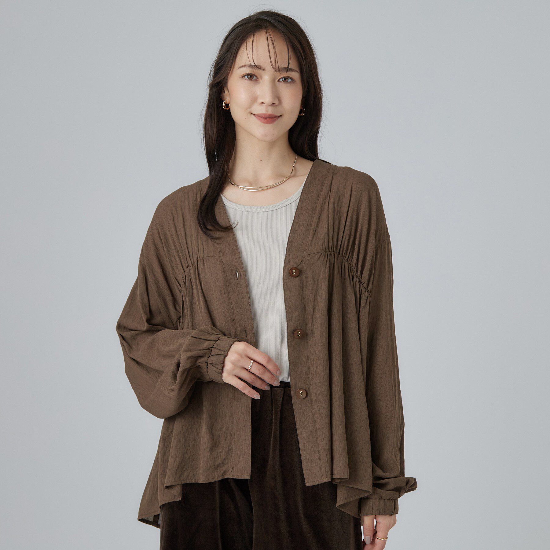 SHOO･LA･RUE「【S-LL/洗濯機可】着痩せシルエット シャーリングシャツカーディガン」|カーディガン|