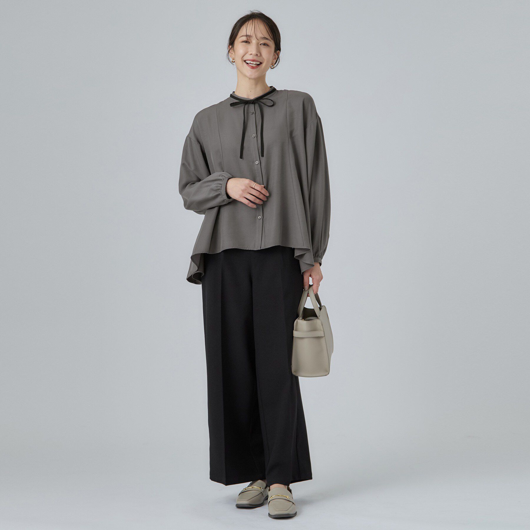 SHOO･LA･RUE「配色取り外しリボン付きフレアブラウス」|シャツ・ブラウス|
