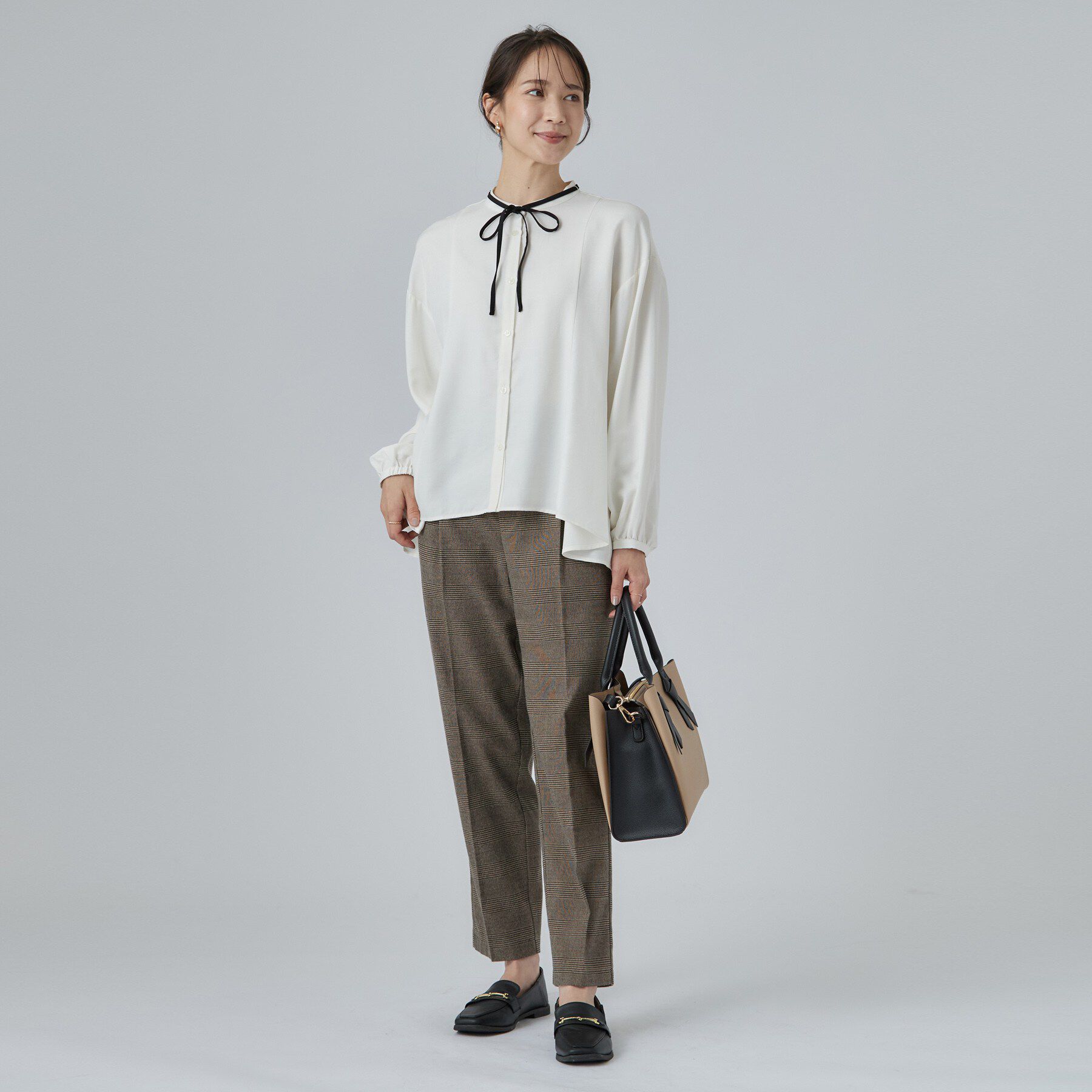 SHOO･LA･RUE「配色取り外しリボン付きフレアブラウス」|シャツ・ブラウス|