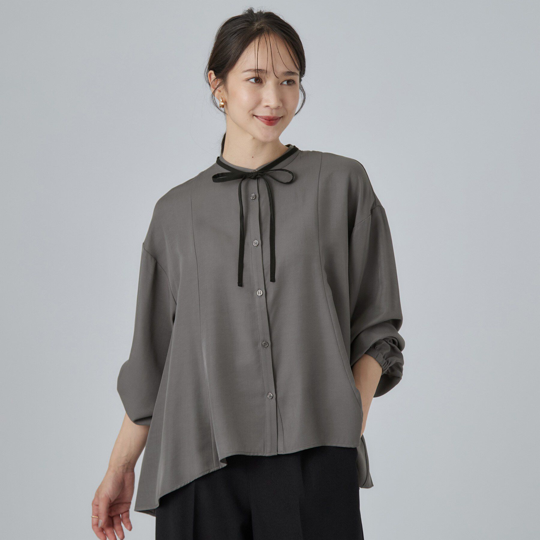 SHOO･LA･RUE「配色取り外しリボン付きフレアブラウス」|シャツ・ブラウス|