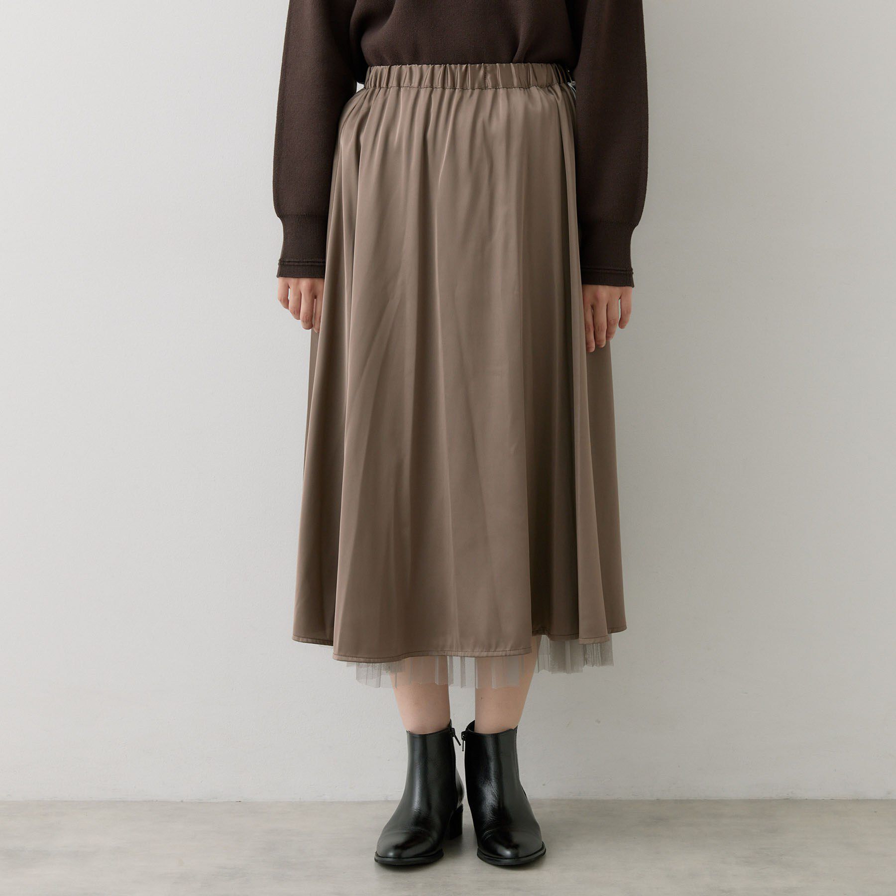 Dessin「【洗える/オンオフ使える】リバーシブル マットサテン＆チュールスカート」|スカート|