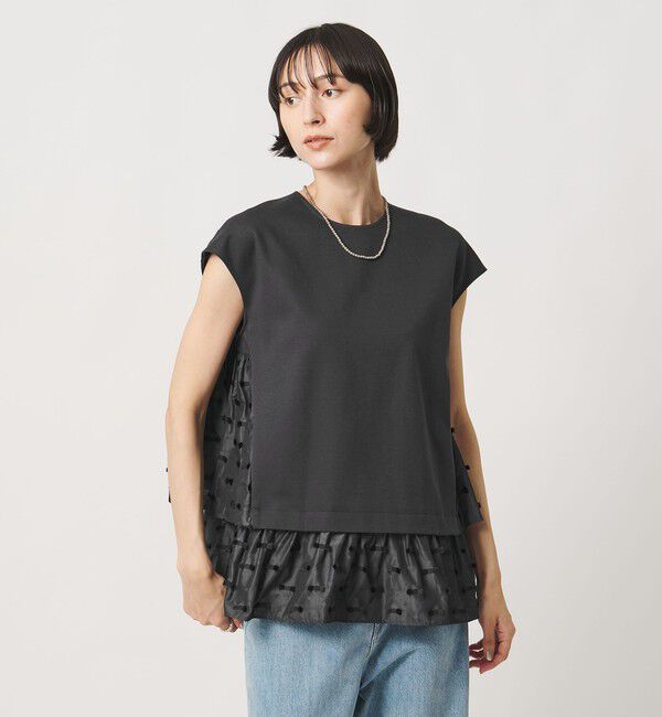 UNITED ARROWS「ドットリボン カットジャガード コンビ ブラウス ‐ウォッシャブル‐」|シャツ・ブラウス|