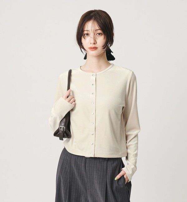 BEAUTY&YOUTH UNITED ARROWS「ベロア コンパクト カーディガン ウォッシャブル」|カーディガン|OFF WHITE