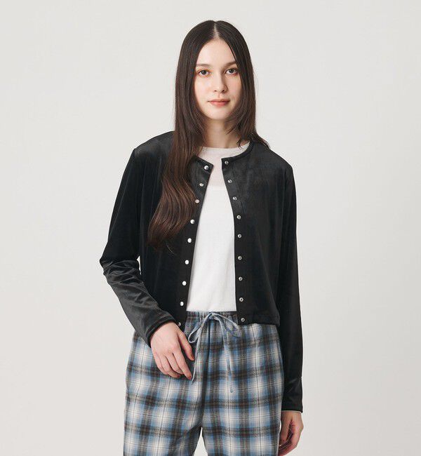 BEAUTY&YOUTH UNITED ARROWS「ベロア コンパクト カーディガン ウォッシャブル」|カーディガン|BLACK