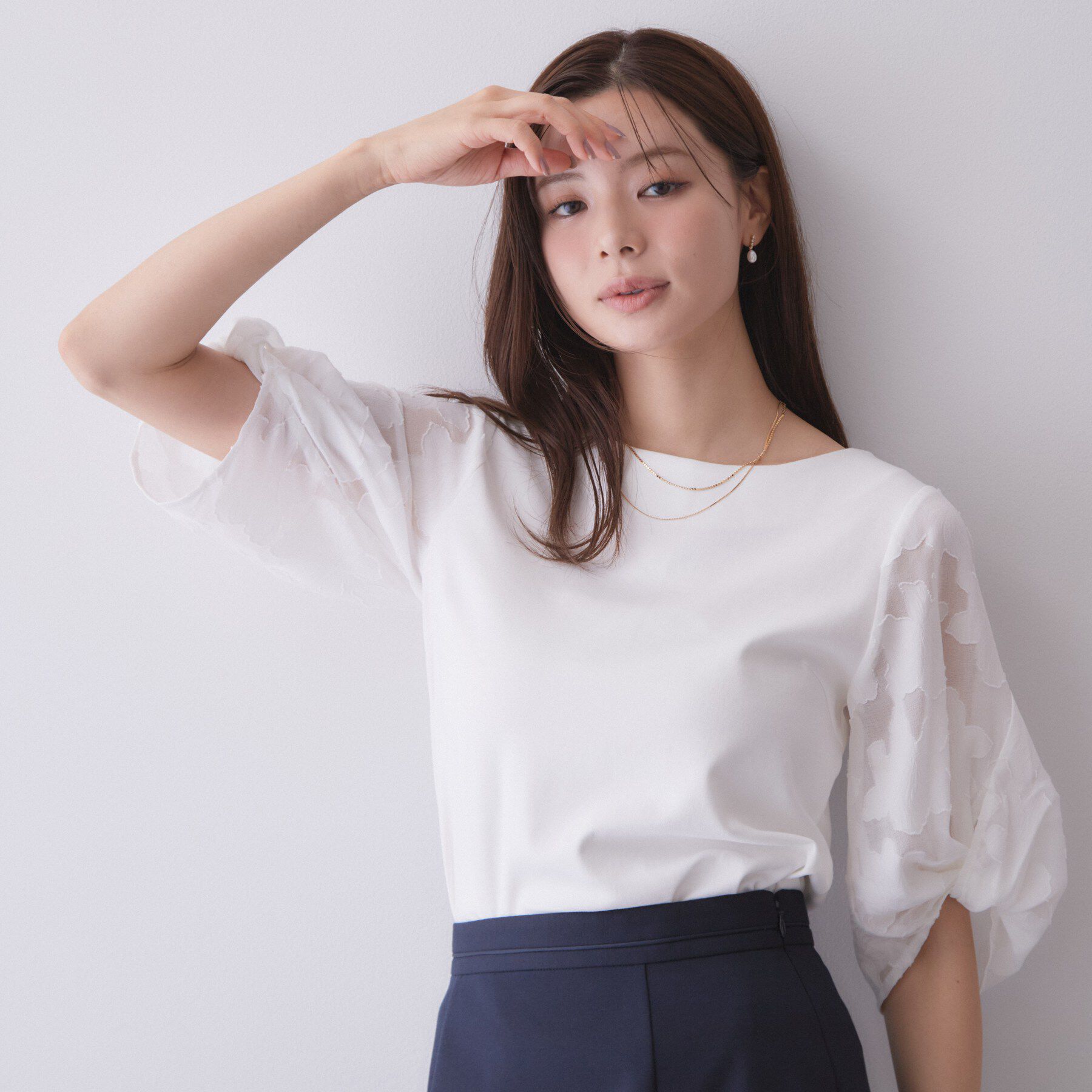 index「【S‐LLサイズ】花柄ジャカードスリーブトップス《接触冷感／UVケア／洗濯機OK》」|Tシャツ・カットソー|
