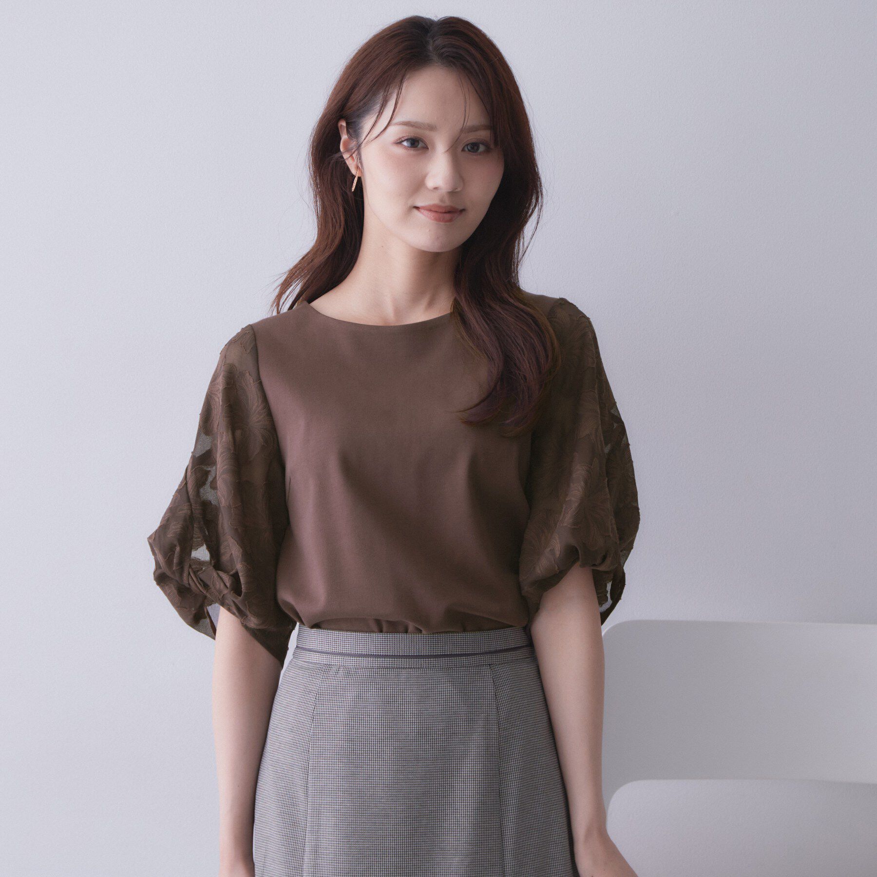 index「【S‐LLサイズ】花柄ジャカードスリーブトップス《接触冷感／UVケア／洗濯機OK》」|Tシャツ・カットソー|