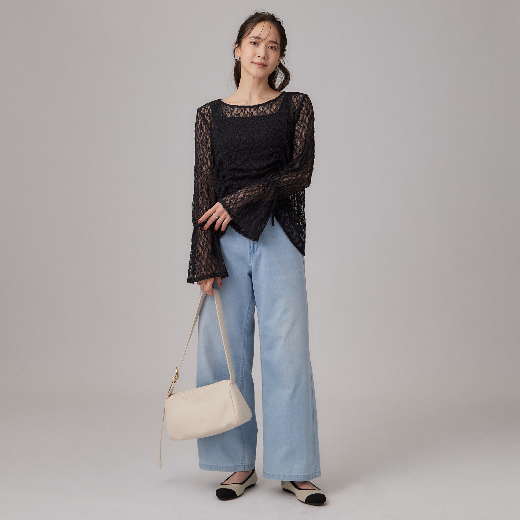 SHOO･LA･RUE「レースで華やかに映える 旬な透け感の レースシャーリングトップス」|Tシャツ・カットソー|