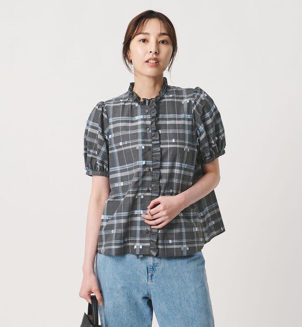 UNITED ARROWS「チェック リボン カットジャガード ブラウス」|シャツ・ブラウス|