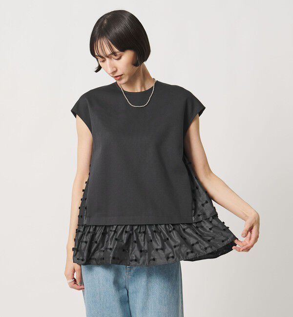 UNITED ARROWS「ドットリボン カットジャガード コンビ ブラウス ‐ウォッシャブル‐」|シャツ・ブラウス|