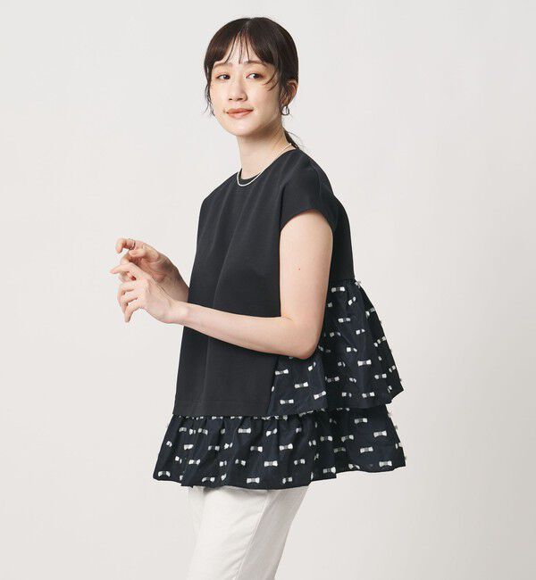 UNITED ARROWS「ドットリボン カットジャガード コンビ ブラウス ‐ウォッシャブル‐」|シャツ・ブラウス|