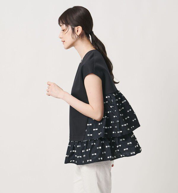 UNITED ARROWS「ドットリボン カットジャガード コンビ ブラウス ‐ウォッシャブル‐」|シャツ・ブラウス|