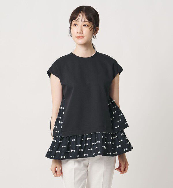 UNITED ARROWS「ドットリボン カットジャガード コンビ ブラウス ‐ウォッシャブル‐」|シャツ・ブラウス|