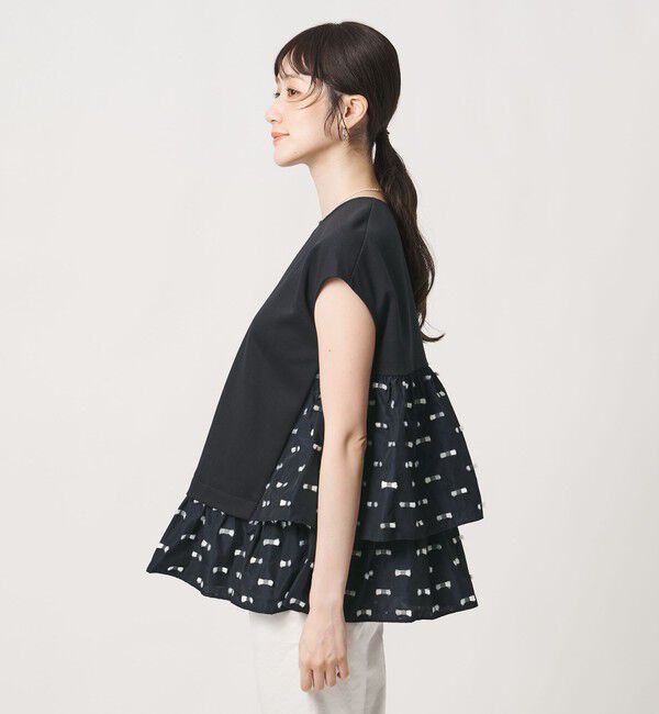 UNITED ARROWS「ドットリボン カットジャガード コンビ ブラウス ‐ウォッシャブル‐」|シャツ・ブラウス|