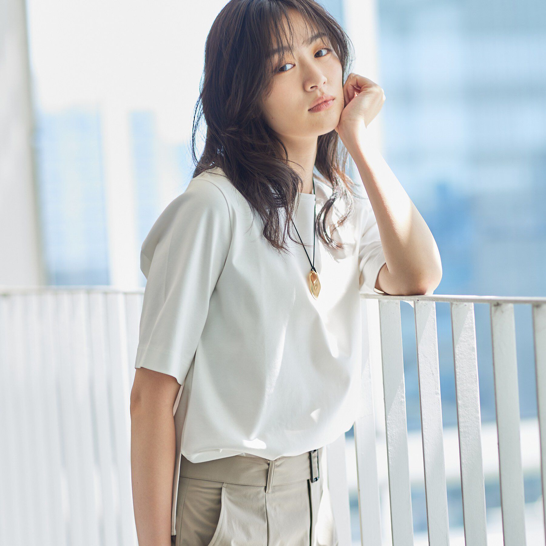 INDIVI「【抗菌防臭／消臭】上品光沢コットンTシャツ」|Tシャツ・カットソー|ホワイト(001)
