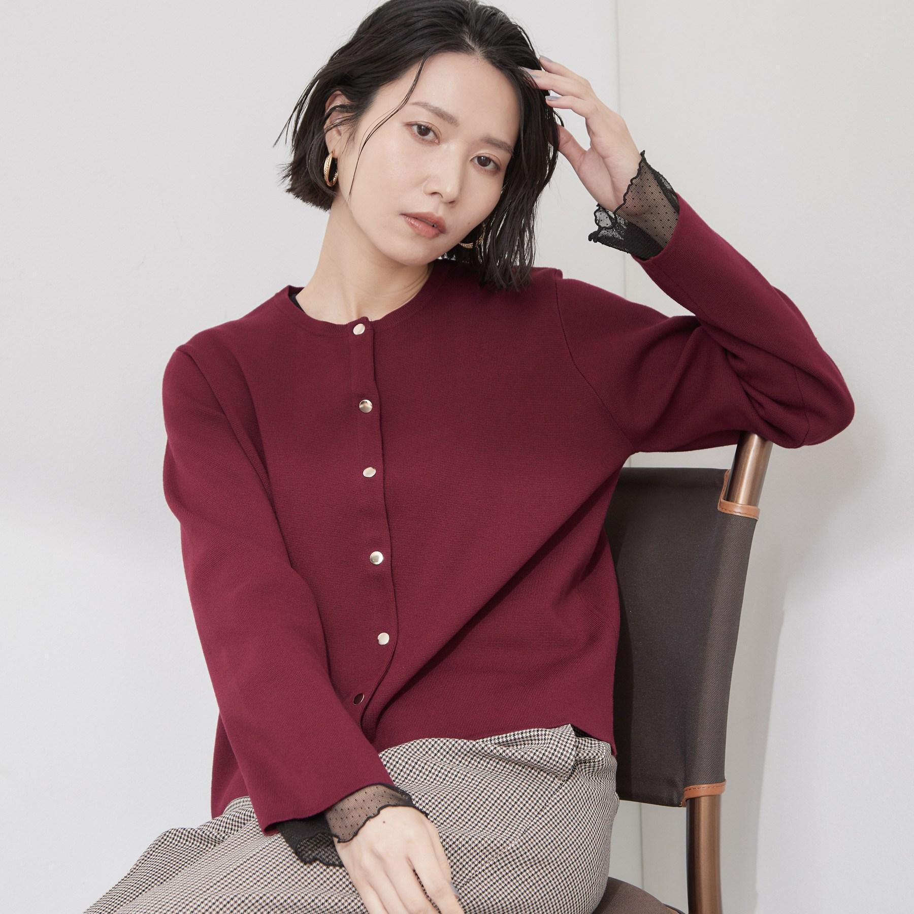 OPAQUE.CLIP「袖口レース／ドットチュール切替トップス【洗濯機OK】」|Tシャツ・カットソー|