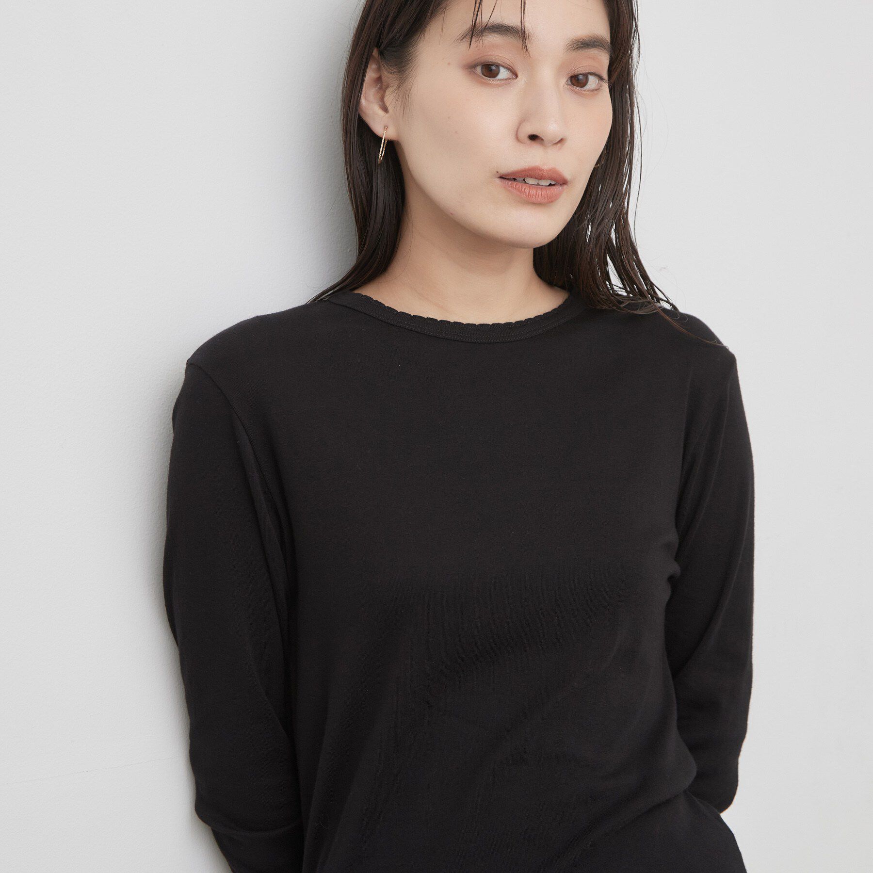 OPAQUE.CLIP「【PETIT BATEAU／プチバトー】ポワンココットクルーネック長袖Tシャツ」|Tシャツ・カットソー|ブラック(019)