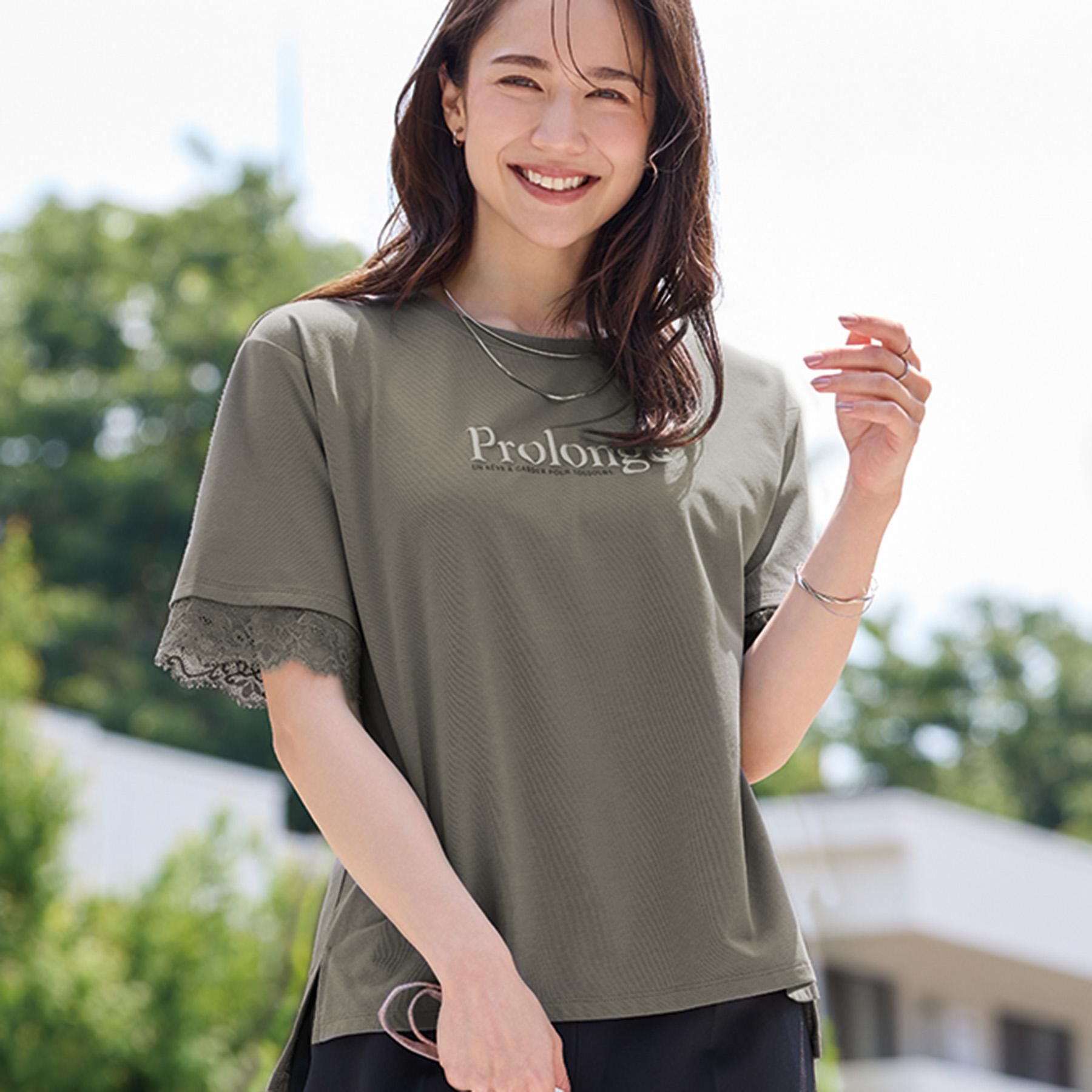 SHOO･LA･RUE「【UV/S-LL/洗濯機可】柄アソート お袖レースが旬顔 上品に決まる大人Tシャツ」|Tシャツ・カットソー|