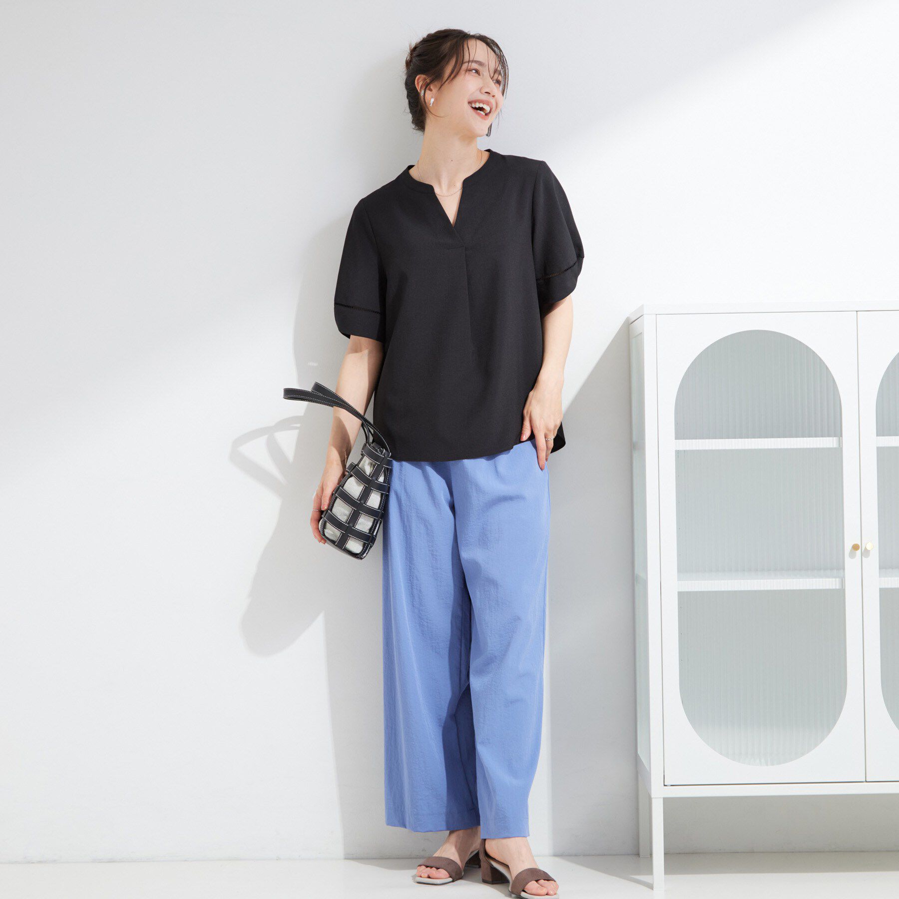 SHOO･LA･RUE「【洗濯後しわになりにくい/インせずきまる】シンプルだけど女性らしい 麻調スキッパーブラウス」|シャツ・ブラウス|