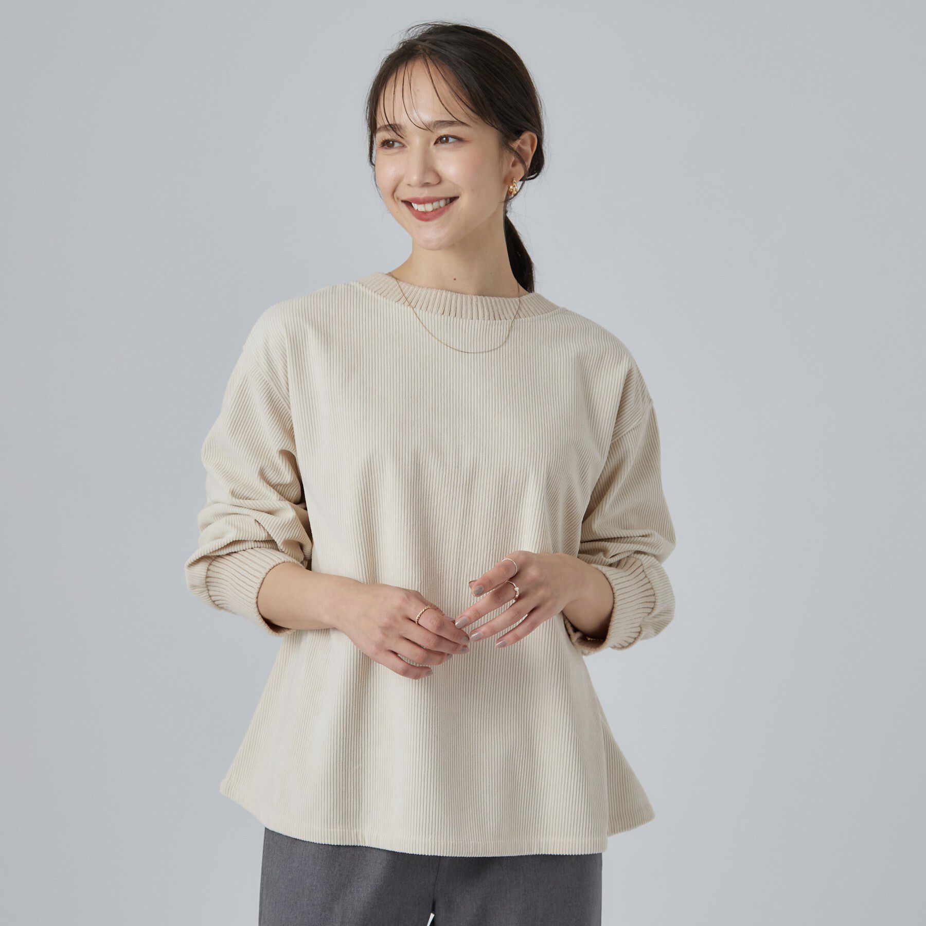 SHOO･LA･RUE「コーデの幅が広がる！コーデュロイ2WAYプルオーバー」|Tシャツ・カットソー|