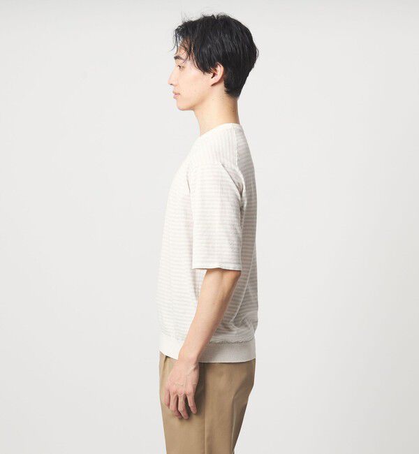 UNITED ARROWS green label relaxing「リネン ポリエステル ボーダー クルーネック 半袖 ニット -ウォッシャブル-」|ニット・セーター|