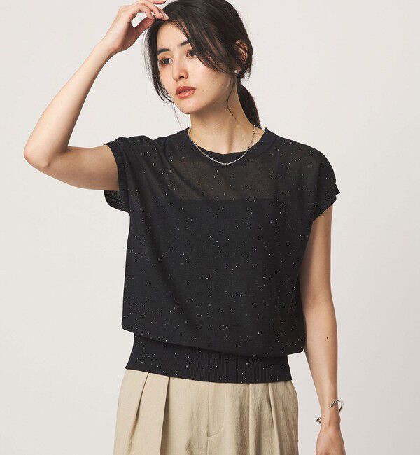 UNITED ARROWS green label relaxing「スパンコール ラメ ノースリーブ ニット」|ニット・セーター|BLACK