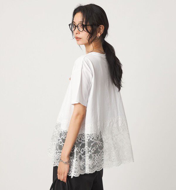 UNITED ARROWS green label relaxing「【WEB限定】＜at ease＞イレヘム レース ドッキング ショートスリーブ カットソー」|Tシャツ・カットソー|