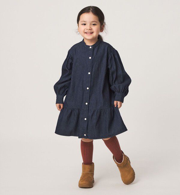 UNITED ARROWS green label relaxing「デニム スタンドカラー フリル ワンピース / キッズ 100cm-160cm」|ワンピース|